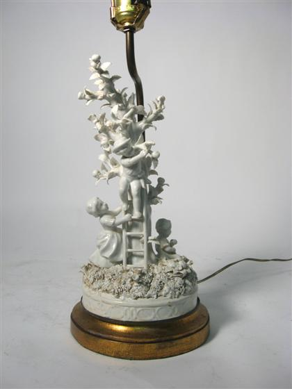 A white french bisque figural group depicting 3 young children