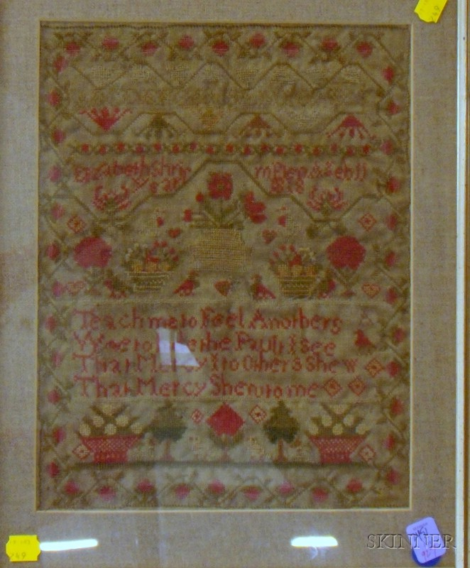 Framed English 1818 Needlework Sampler Elizabeth Shrimpten sight size 12