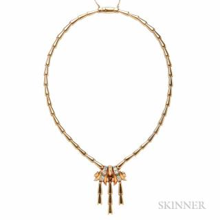 Retro 18kt Gold and Diamond Necklace composed of fancy links