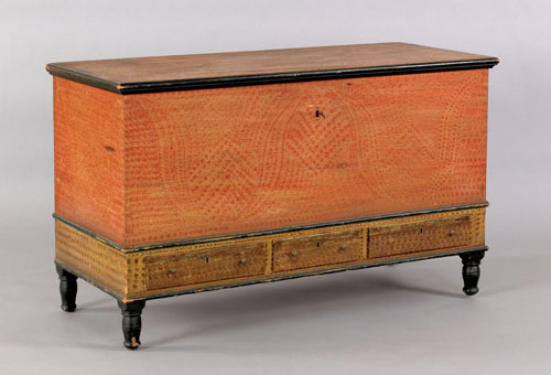 Pennsylvania painted pine blanket chest early 19th c retaining its