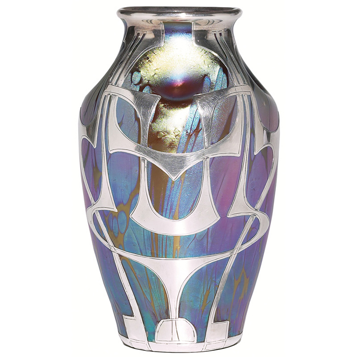 Exceptional Loetz vase tapered shape with a pinched top applied