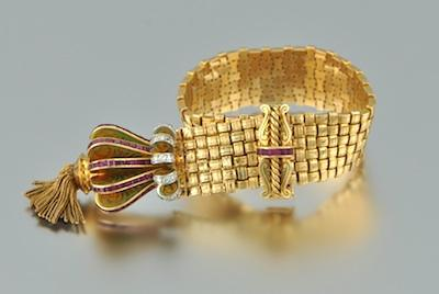 A French Ruby Diamond and Gold Bracelet Signed Mauboussin 18k