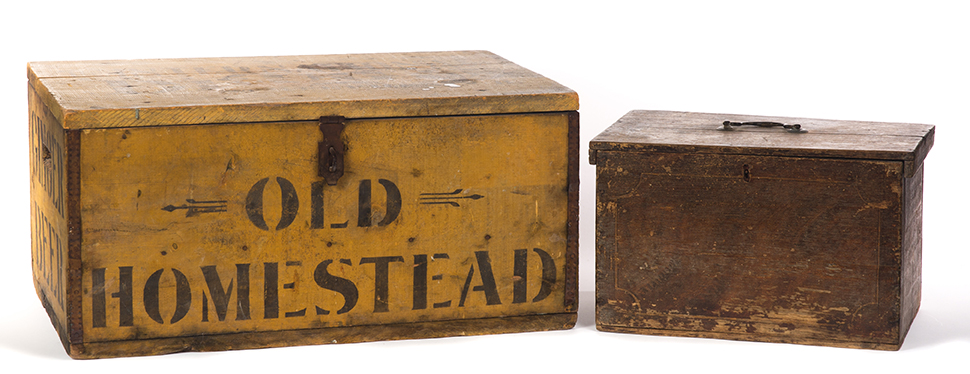 TWO PAINTED COUNTRY BOXES American 2nd half 19th century Grain