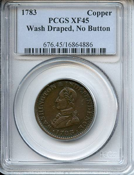 1783 Washington Copper Draped Bust No Button XF45 PCGS Baker