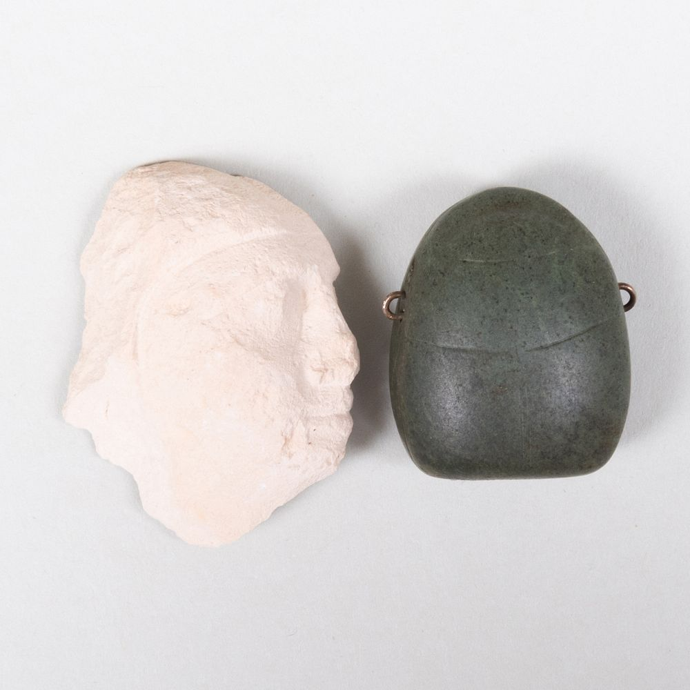 Two Egyptian Artifacts Comprising A serpentine scarab pendant probably 100