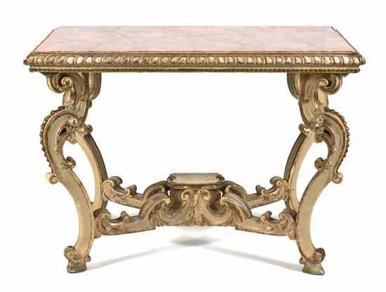 An Italian Baroque Style Painted and Parcel Gilt Console Table