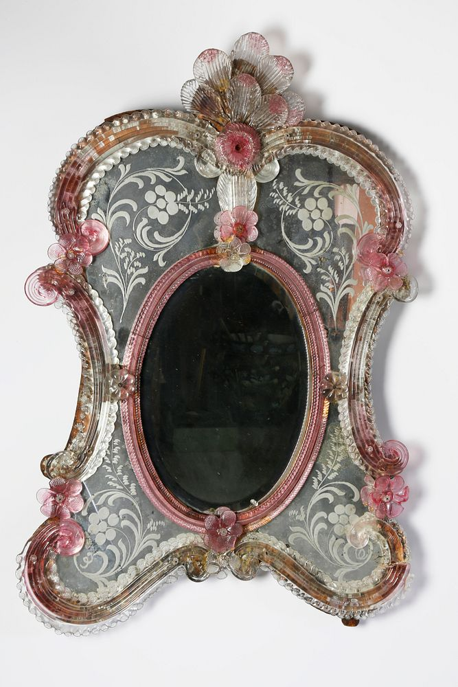 Venetian Colored Glass Framed Dressing Mirror 19th Century Venetian Colored
