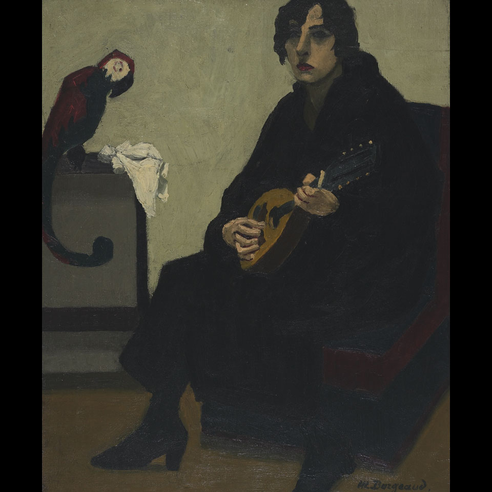 Marius Borgeaud 1861 1924 Swiss WOMAN WITH MANDOLIN AND HER