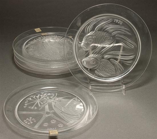Six Lalique molded and partially frosted glass collector s plates