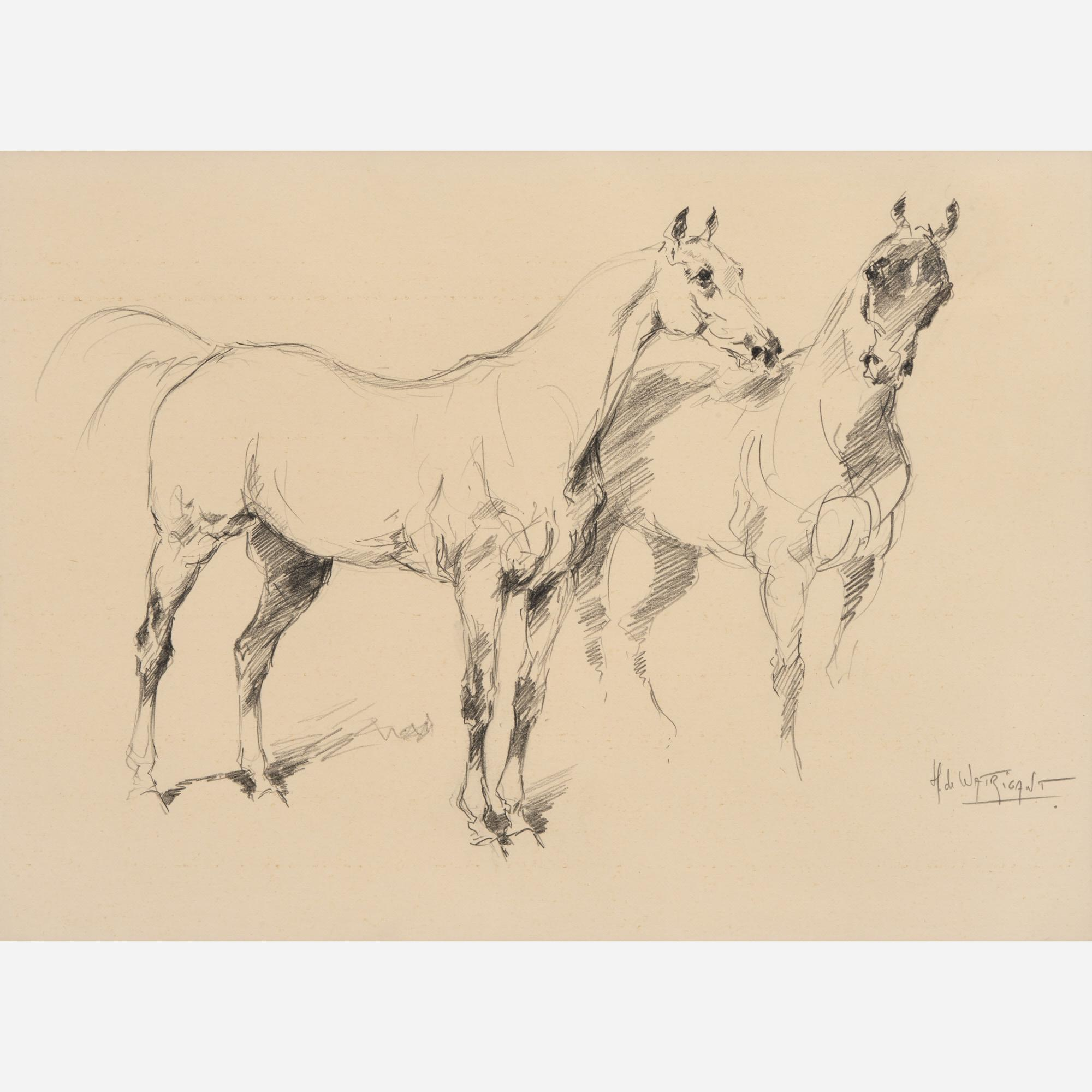 HUBERT DE WATRIGANT HORSES STUDY GRAPHITE CA 1985 Hubert de