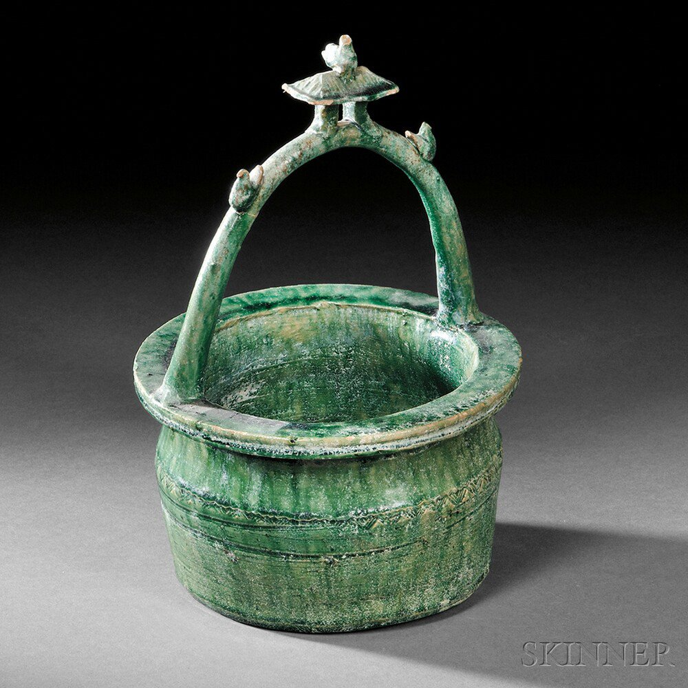 Green glazed Pottery Well head China Han dynasty with three