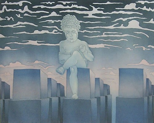 Statue Antique 1982 color aquatint on Paper Folon John Michel