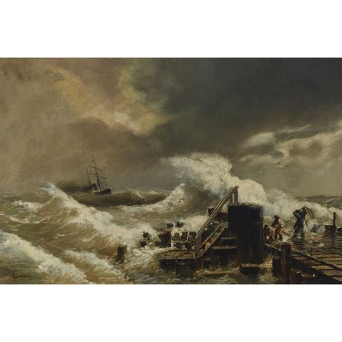 Emil Friedrich Neumann 1842 1903 SHIP IN DISTRESS RETURNING TO
