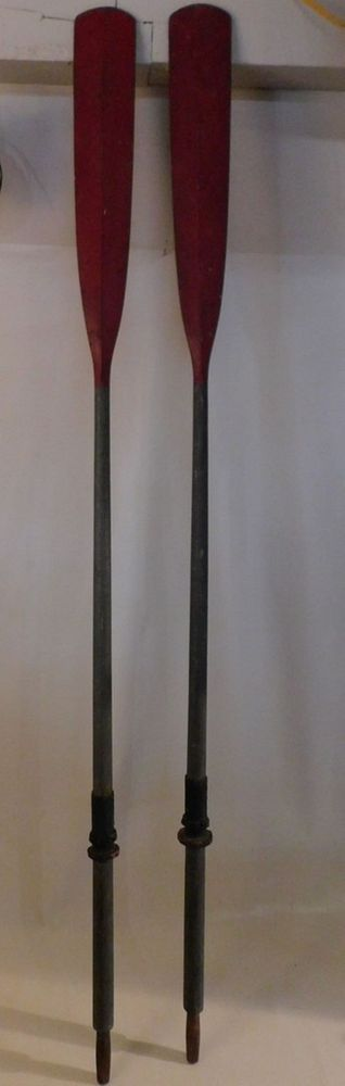 PAIR ANTIQUE BOAT OARS Pair antique painted wood boat oars