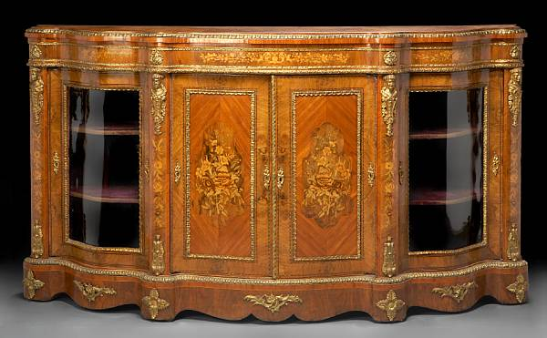 A Victorian gilt bronze mounted and marquetry decorated walnut credenza