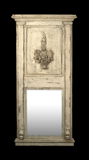 Tall Scandinavian Carved and White Painted Wooden Overmantel Mirror first