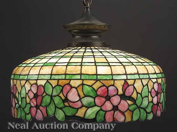 An American Art Nouveau Style Stained Glass Hanging Lamp early