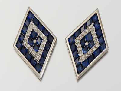 A Pair of Sapphire and Diamond Earrings Tested 14k white