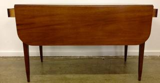 44 Hepplewhite mahogany 2 drawer drop leaf table descending from