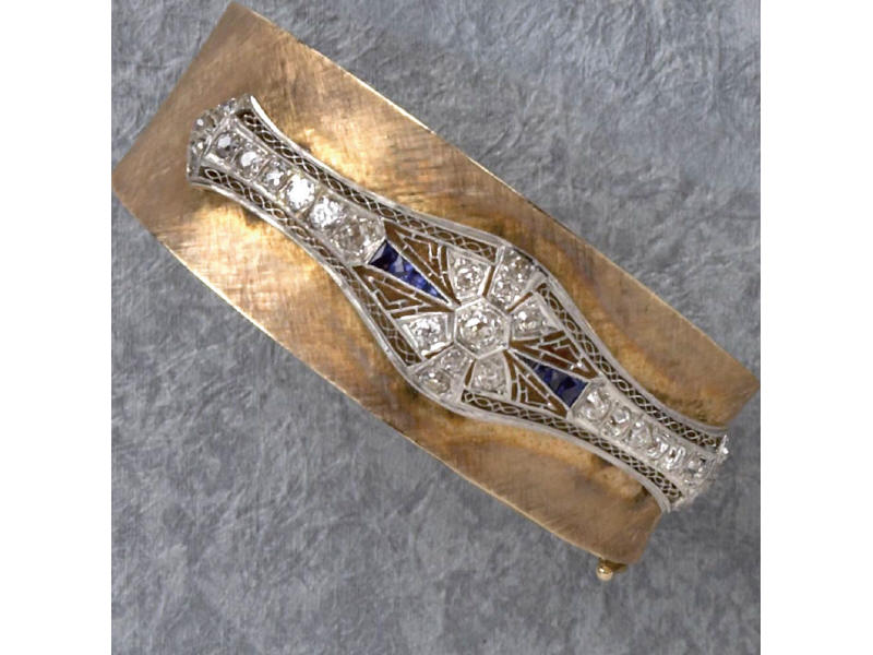 DIAMOND BRACELET 14k yellow gold bangle bracelet with white gold