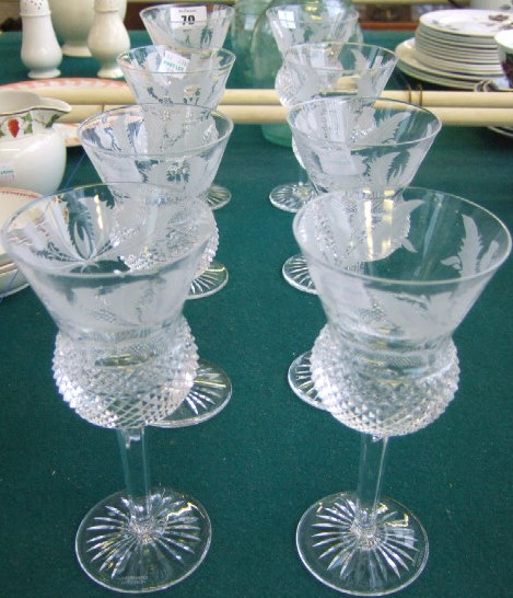 A set of eight Edinburgh cut and etched glass wine