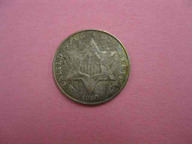 1860 U S Three Cent Silver very fine