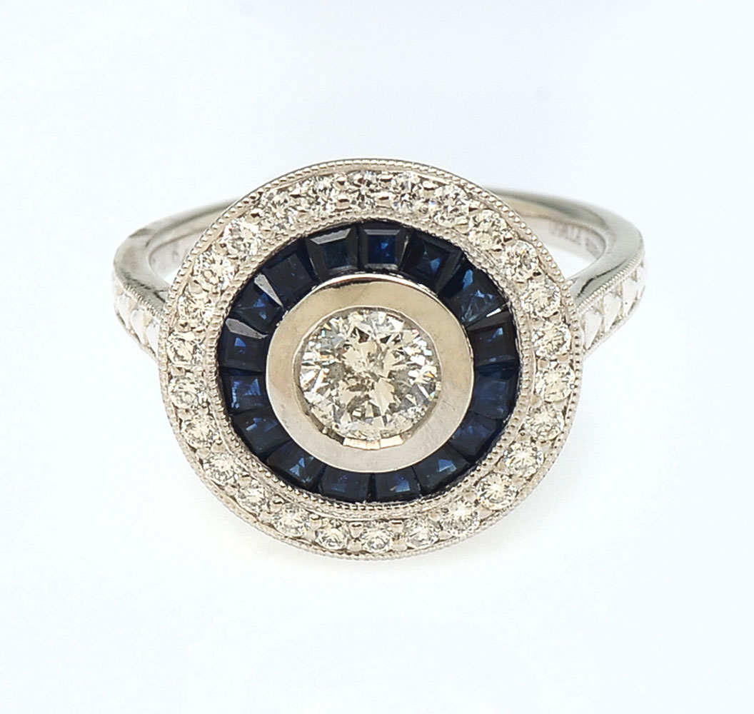PLATINUM SAPPHIRE DIAMOND RING 61 CT brilliant cut diamond is