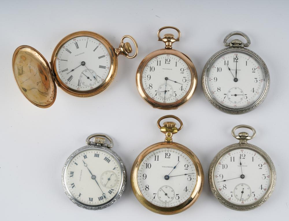 SIX WALTHAM WATCH CO POCKET WATCHESthe 1st 18s rolled gold