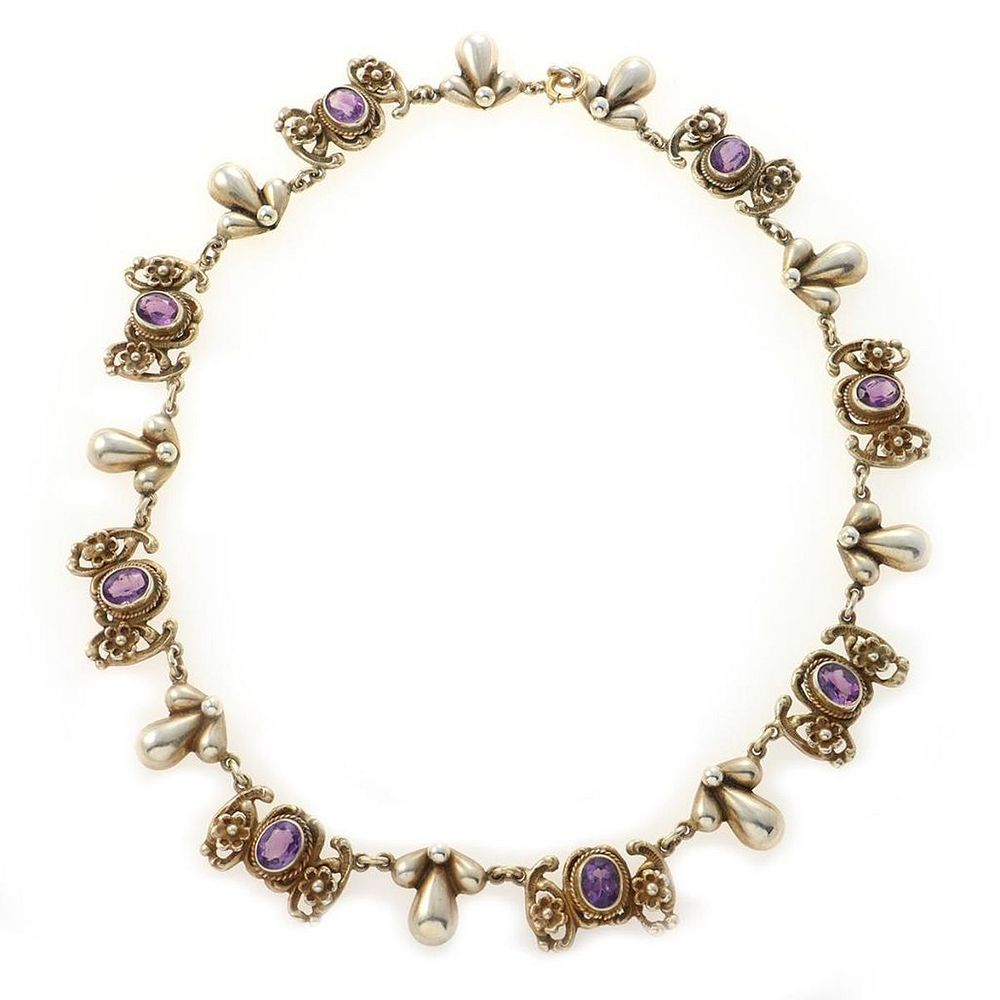 Peruzzi Florence amethyst and gilt silver necklace length 15in