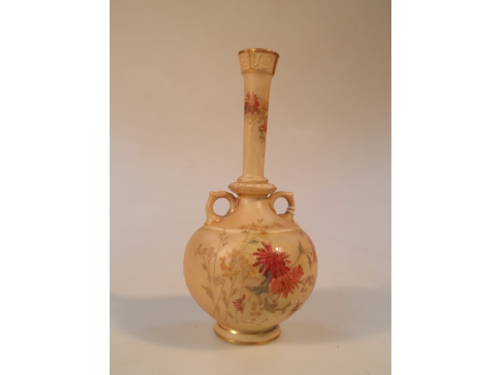 A Royal Worcester bottle vase with small loop handles to