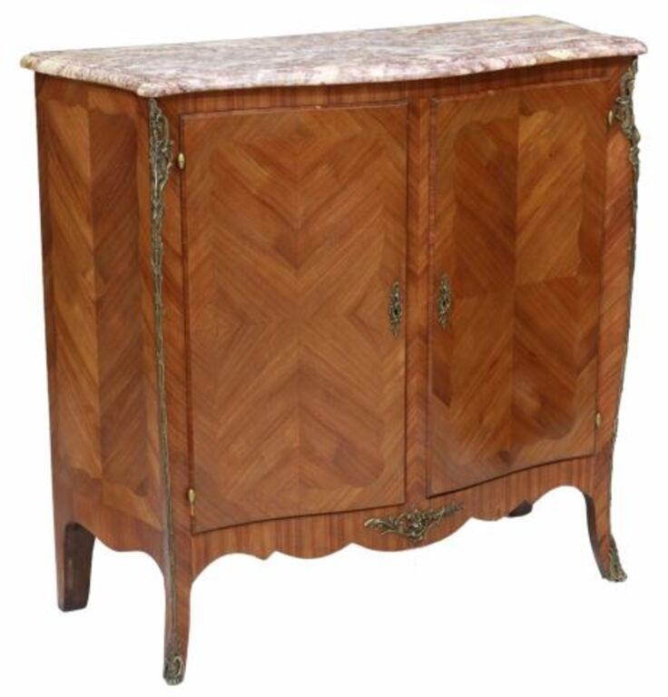 French Louis XV style marble top rosewood cabinet or server