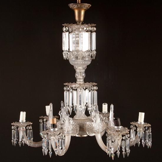 American molded glass six light gaselier 19th century hanging prisms
