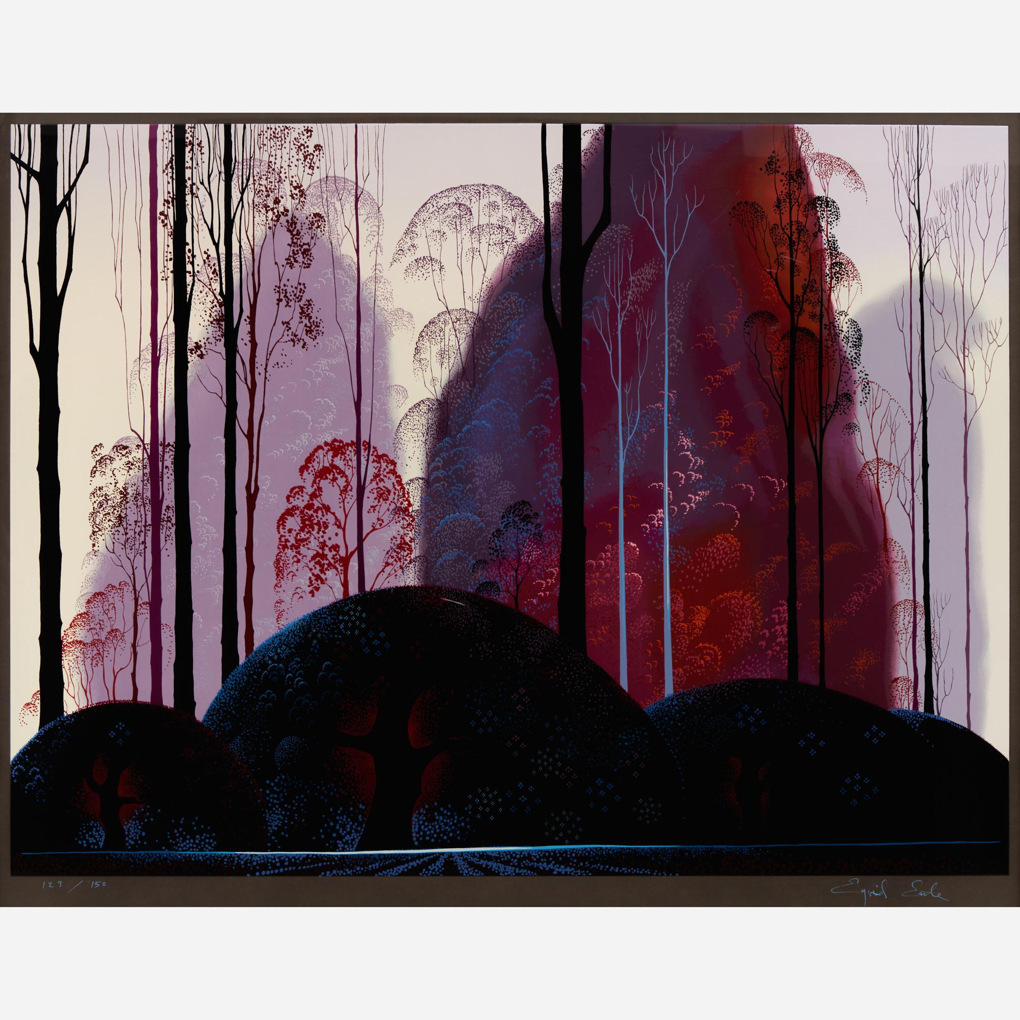 EYVIND EARLE MAUVE RED PURPLE SERIGRAPH Eyvind Earle American 1916