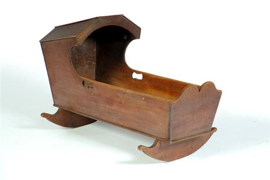 BABY CRADLE WITH BONNET American 19th century walnut Old finish