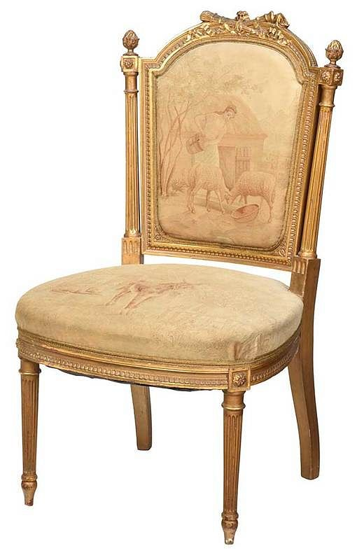 Louis XVI Style Tapestry Upholstered Side Chair French late 19th