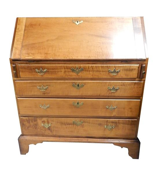 Late 18th C American slant lid desk figured maple slant
