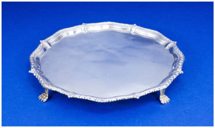 Edwardian Silver Salver Standing on 4 Lions Feet Makers Mark