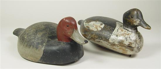 Two Hand Carved Working Duck Decoys Both with attached heads