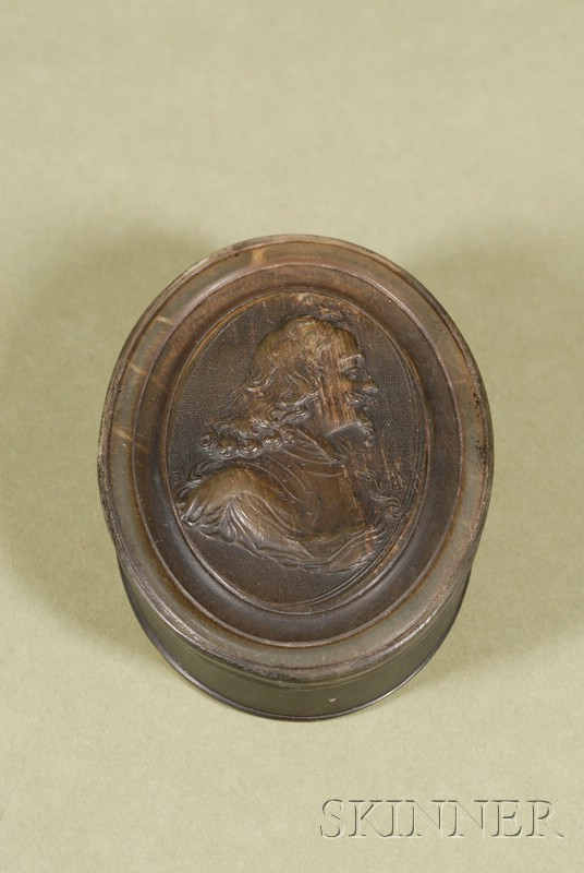 Two Continental Carved Horn Snuff Boxes 19th century both oval
