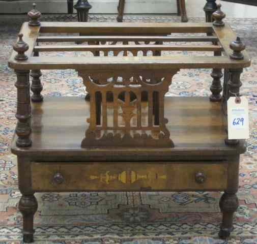 VICTORIAN INLAID BURL WALNUT CANTERBURY English 19th century having three