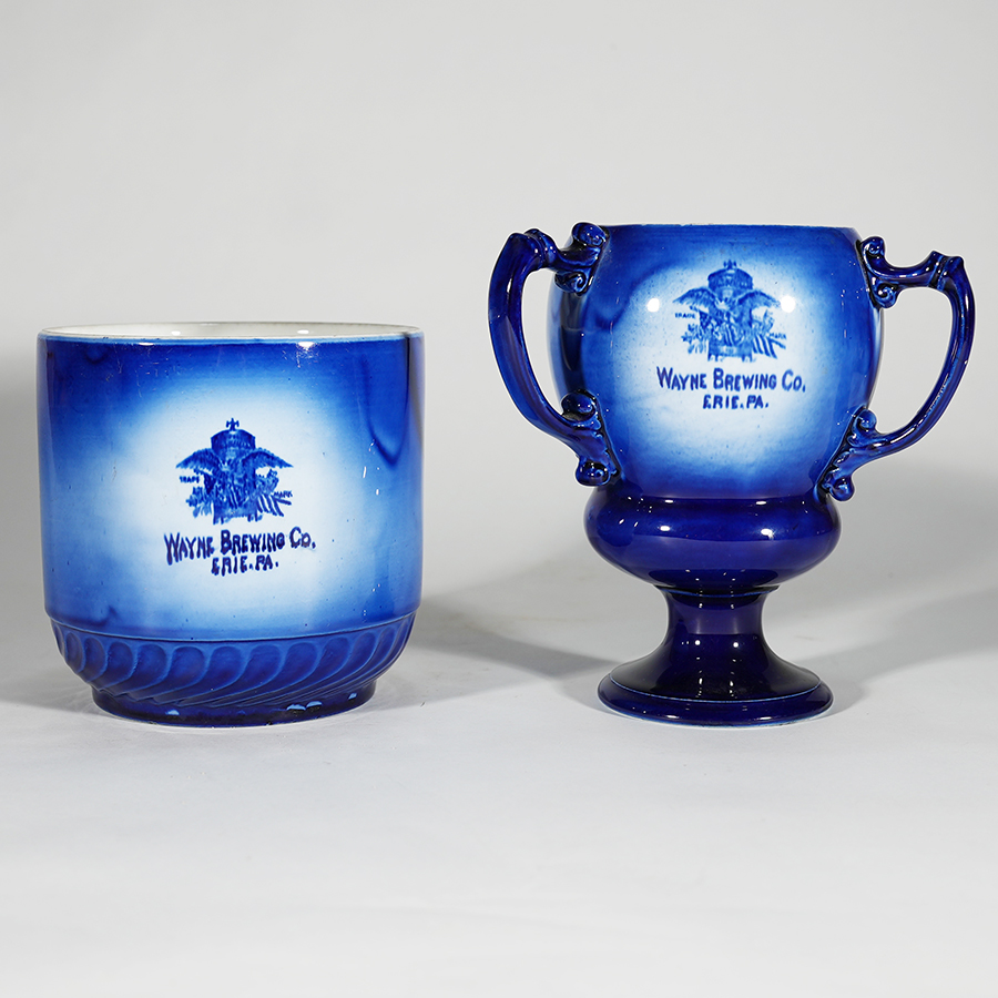 Wayne Brewing Erie PA Flow Blue China Goblet and BowlReference