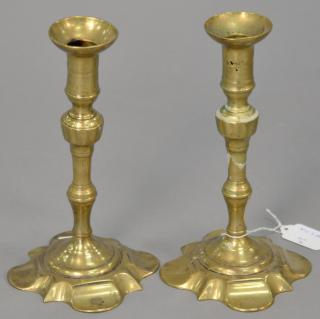 Pair of Queen Anne candlesticks with petal bases ht 8