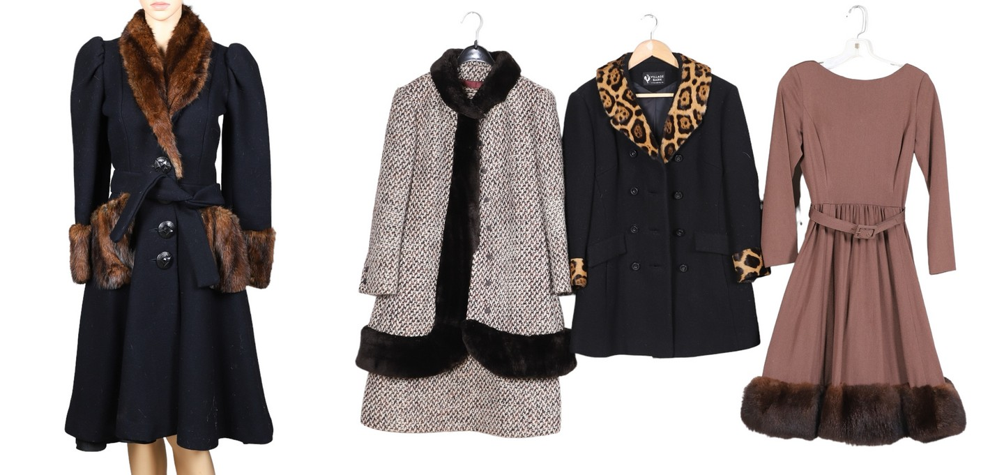 60 s Fur and wool garment group to include walnut