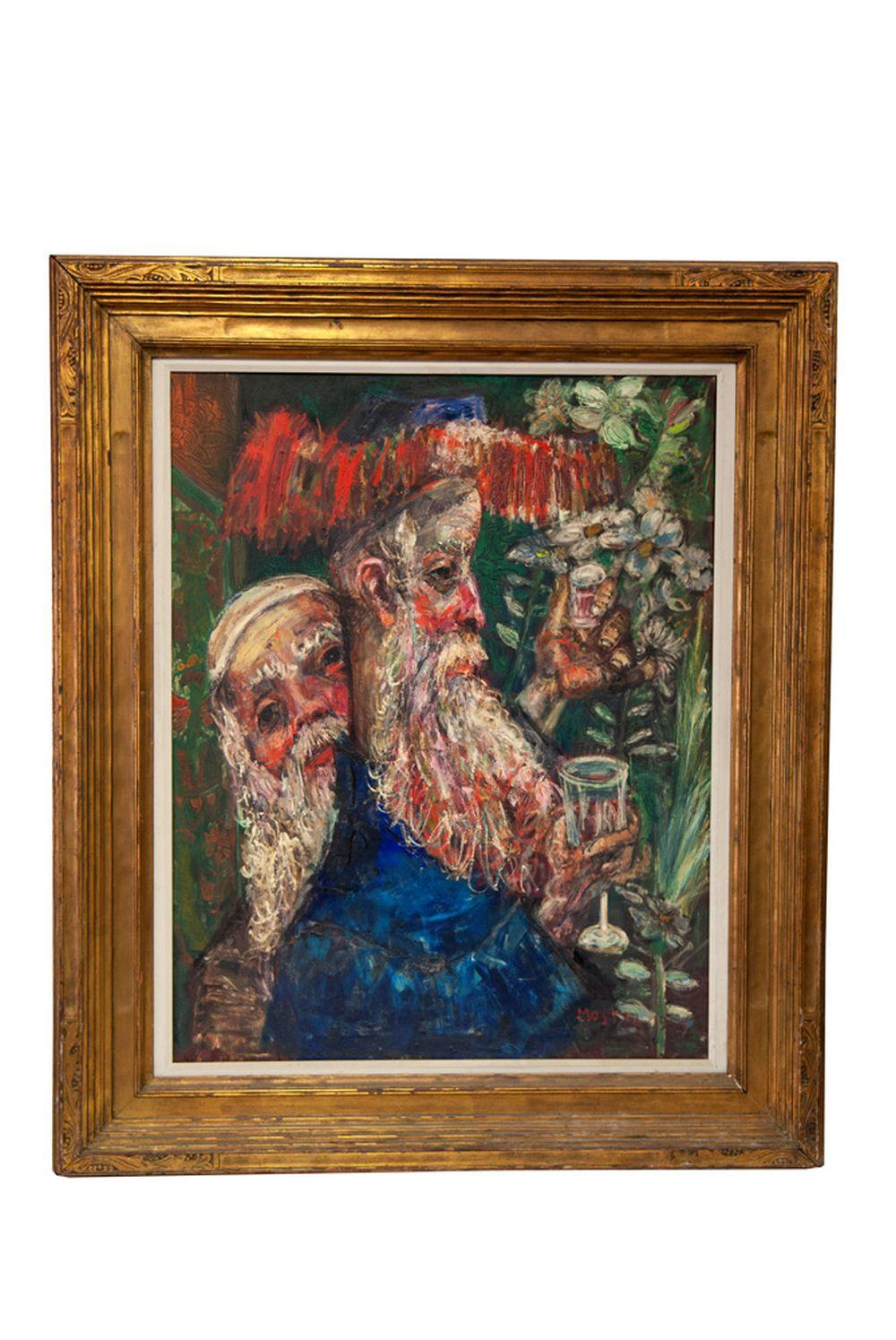 ZERO MOSTEL PORTRAIT OF TWO MEN circa 1959 oil on