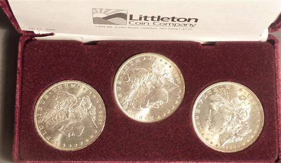 Three Morgan silver dollars New Orleans Dollar Collection Set includes