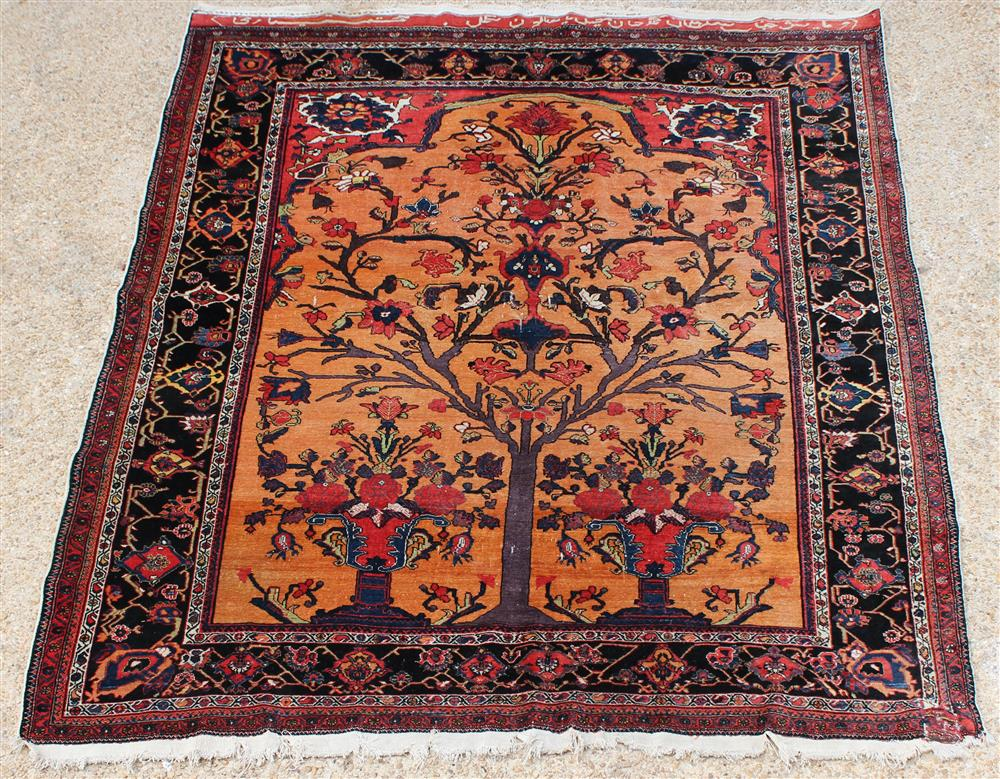 TREE OF LIFE PRAYER WOOL RUG tree branching flanked by
