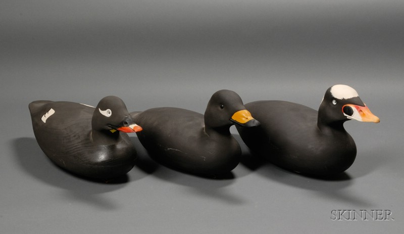Three Scoter Decoys John Holloway Parkertown New Jersey late 20th