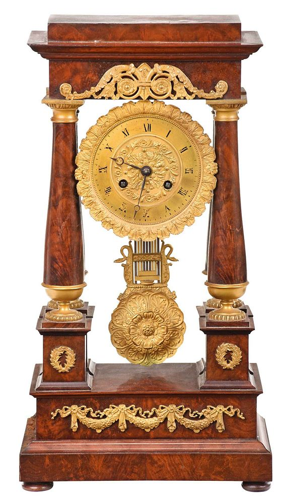 Empire Style Wood and Gilt Bronze Portico Clock French 19th