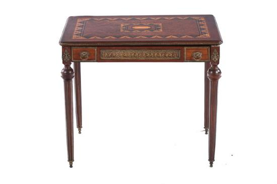 CONTINENTAL NEOCLASSICAL PARQUETRY AND MARQUETRY INLAID MIXED WOOD WRITING TABLE