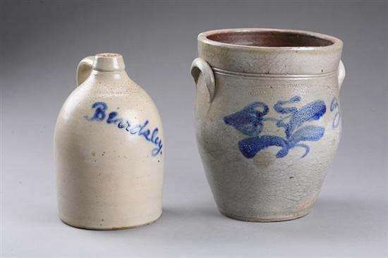 TWO PIECES OF STONEWARE American mid 19th century Jug impressed